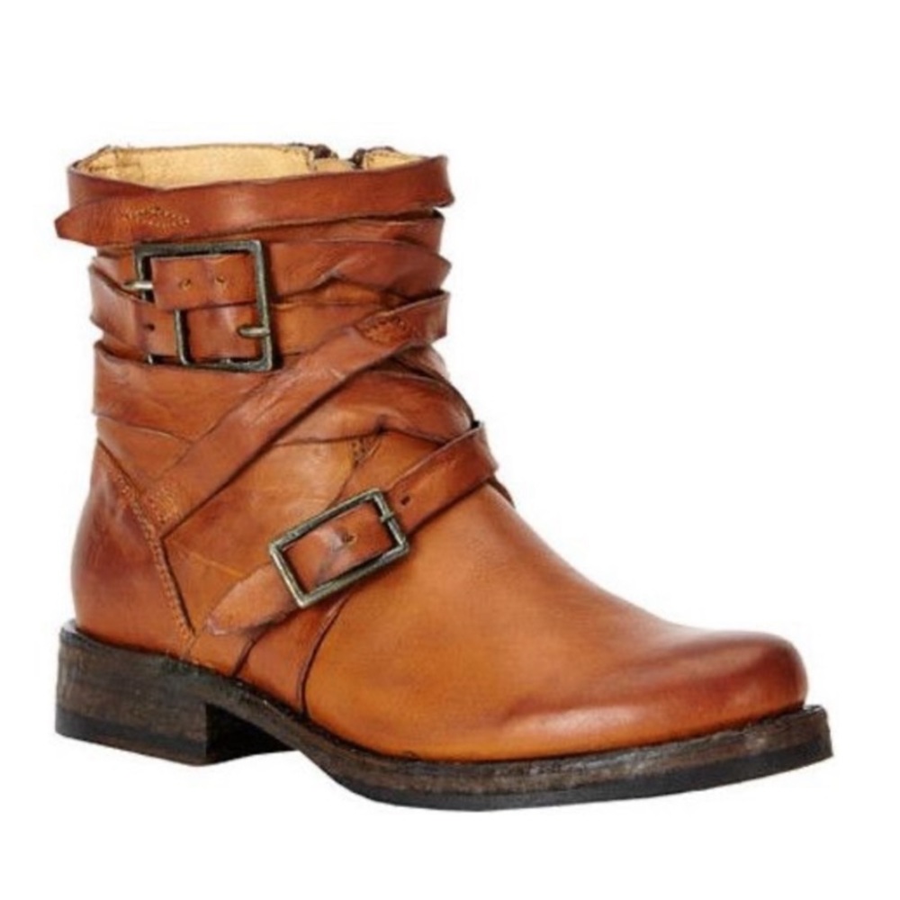 Frye Veronica Strappy Short Ankle Boot Brown Leather 8.5